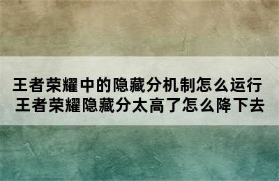 王者荣耀中的隐藏分机制怎么运行 王者荣耀隐藏分太高了怎么降下去